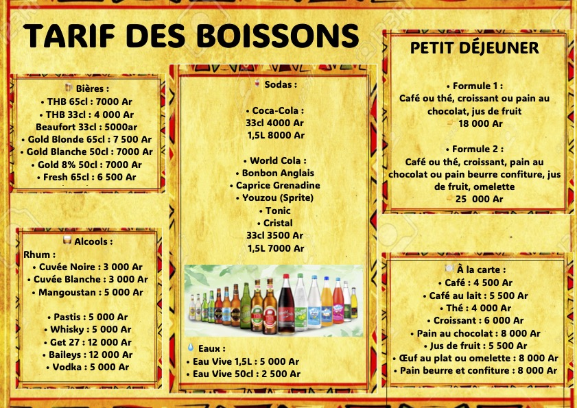 Carte des boissons Chez Falisoa